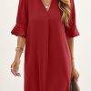 Red Ruffled Sleeve Shift Dress