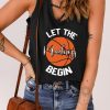 Black Basketball Letter Print Strappy Hollow-out Neck Tank Top