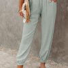 Gray Linen Pocketed Elastic Waistband Joggers