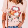 Pink Fall Feels Pumpkin Graphic Print Short Sleeve T Shirt