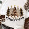 White Merry Christmas Leopard Tree Print Short Sleeve T Shirt