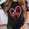 Plaid Love Heart Print Short Sleeve T-shirt