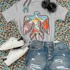 Gray Western Bird Shape Printed Short Sleeve Graphic Tee