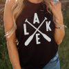 Black LAKE Paddles Print Ripped Graphic Tank Top