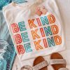 White BE KIND Letter Print Slim Fit Crew Neck T Shirt