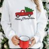 White Merry Christmas Truck Pattern Embroidered Pullover Sweatshirt