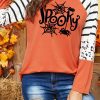 Orange Spooky Spider Web Striped Leopard Color Block Top