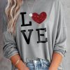 Gray LOVE Heart Glitter Graphic Print Long Sleeve Top