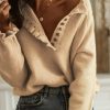 Khaki Frill Trim Buttoned Knit Pullover Sweater