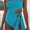 Sky Blue One Shoulder Cut Out One-piece Swimsuit