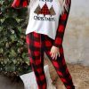 Red MERRY CHRISTMAS Trees Plaid Print Two Piece Lounge Set