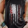 Gray American Flag Baseball Print O-neck Graphic Tank Top