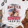 White American Flag Cowboy Figure Print Crew Neck Graphic Tee