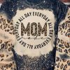 Black MOM Letter Graphic Print Leopard Bleached Sweatshirt