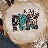 Khaki Just Pray Weatern Fashion Leopard Bleached Tee