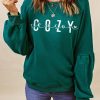 Green COZY Season Letter Print Long Sleeve Sweatshirt