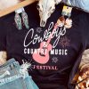 Black Cowboys Guitar Letter Graphic Print Short Sleeve T Shirt