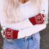 Red Geometric Snowflake Pattern Knit Christmas Gloves