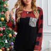 Plaid Print Patchwork Black Long Sleeve Top