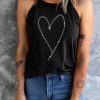 Black Heart Shape Shiny Graphic Print Halter Tank Top