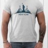 Gray NEW YORK Graphic Print Muscle Fit Men's T Shirt