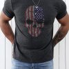 Gray Men's American Flag Skull Graphic Print Muscle Fit T Shirt