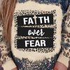 Black Faith Over Fear Leopard Bleached Print Graphic Sweatshirt