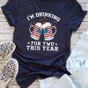 Blue I'm Drinking US Flag Beer Graphic Print Short Sleeve T Shirt