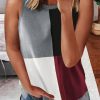 Wine Red Crew Neck Color Block Tank