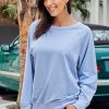 Sky Blue French Terry Cotton Blend Pullover Sweatshirt