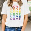 White Full Of Love Rainbow Color Print T Shirt