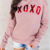 Pink XOXO Glitter Pattern Print Graphic Sweatshirt