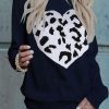 Blue Leopard Heart Pattern Casual Sweater