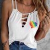 White Rainbow Heart Shape Print Cut Out Sleeveless Top