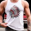 White Men's Indian Skull Graphic Print Racerback Tank Top