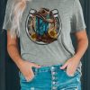 Gray Western Cowboy Boots Graphic Print T Shirt