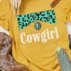 Yellow Western Cowgirl Letter Leopard Color Block Graphic Tee