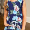 Blue Little Girl Floral Ruffle Tank And Shorts Set