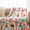 Multicolor Pompom Trim Christmas Pattern Fleece Blanket 127*152cm