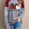 Gray Peace Love Santa Graphic Plaid & Stripe Sleeve Top