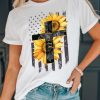 White Sunflower Flag Faith Cross Graphic T Shirt