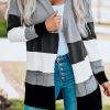 Gray Open Front Colorblock Cardigan With Pockets