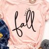 Pink Hello Fall Slogan Pattern Print Crew Neck T Shirt