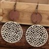 Beige Hollow Out Wooden Round Drop Earrings