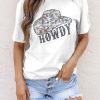 White HOWDY Cowboy Hat Graphic Print Crew Neck T Shirt