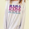 White MAMA Letter Glitter Graphic Print Long Sleeve Sweatshirt