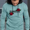 Blue Letter Rose Print Color Block Pocket Men's Hoodie