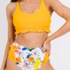 Yellow Ruffle Floral Print High Waist Bikini Set