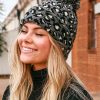 Black Leopard Pattern Knit Pompom Hat