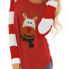 Christmas Cartoon Reindeer Color Block Sleeve Top